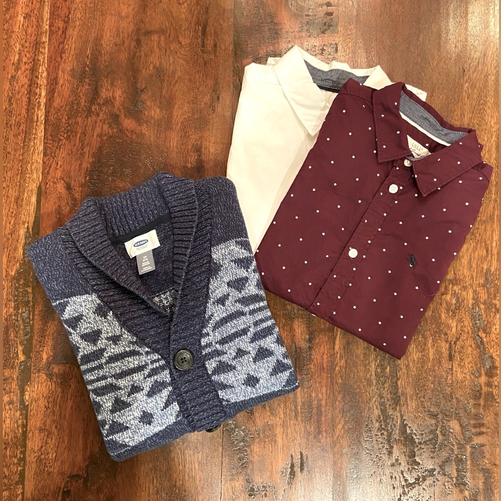 CLEARANCE SPECIAL: Boys Cardigan Sweater & 2 Button-Down Shirts